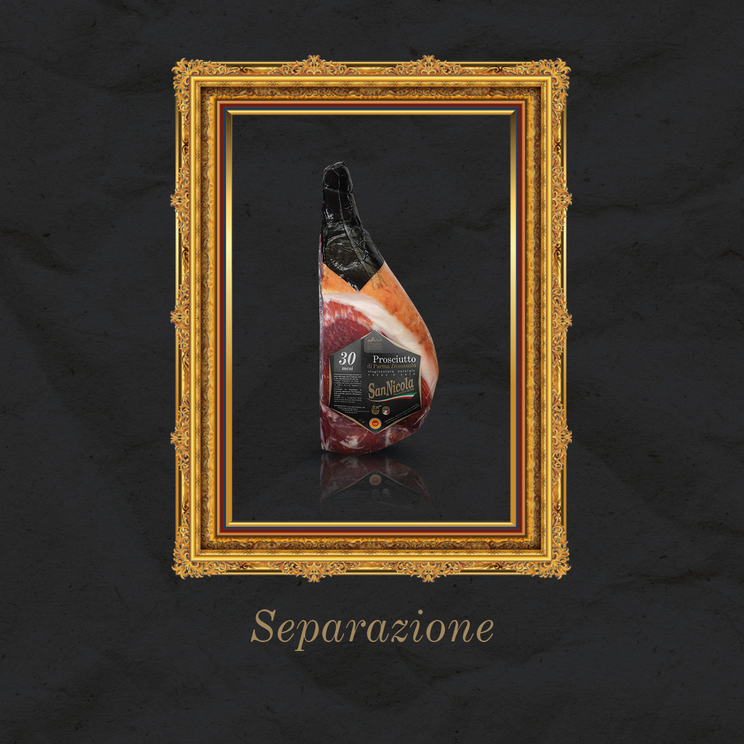 Separazione. Prosciutto di Parma San Nicola Disossato 30 Mesi Mezzo Sottovuoto. Le Eccellenze di PARMAeGUSTO.